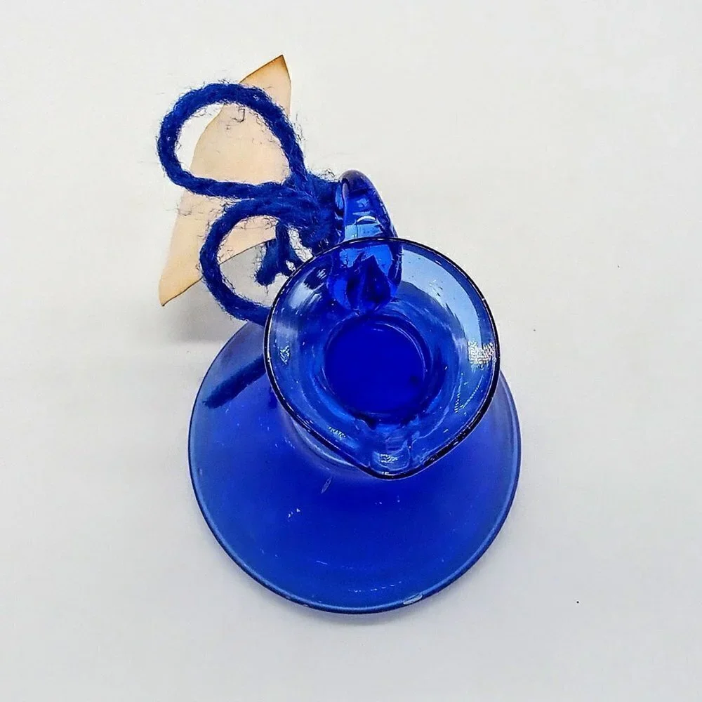 Handblown Blue Willow Shop Blue Glass Pitcher Vase NWT